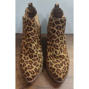 Melrose Ave Slip-On Bootie Women's US 9 Brown Leopard Block Heel Suede Upper B11